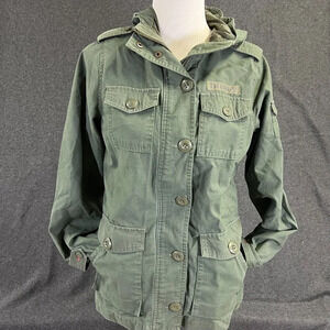 Y2K Vintage Tommy Hilfiger Army Green Utility Tactical Jacket Cargo Pockets